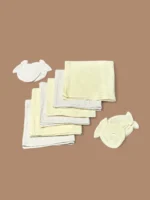 Yellow & Off White Double Gauze Newborn Mittens/Washcloths Set